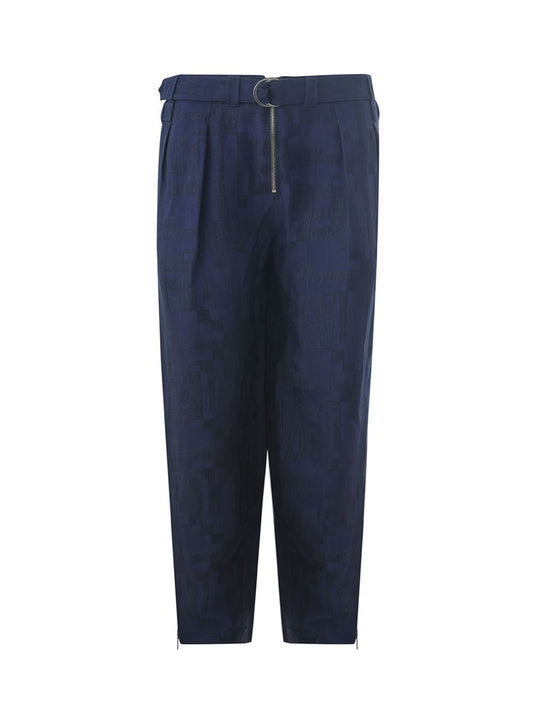 Elegant Blue Linen Zip Bottom Trousers