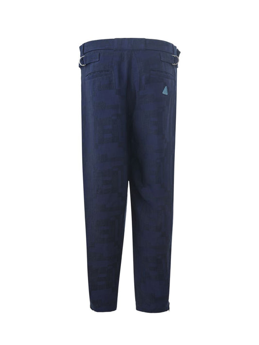 Elegant Blue Linen Zip Bottom Trousers