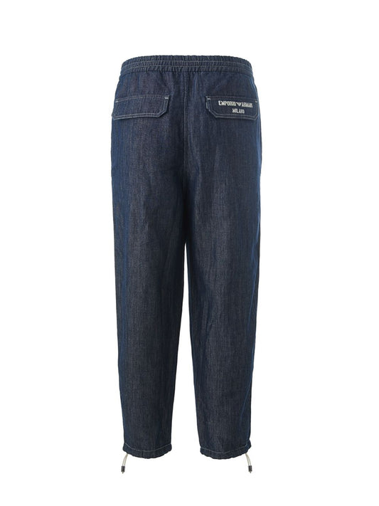 Elegant Blue Cotton Trousers with Logo Detail