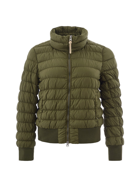 Elegant Green Quilted Bomber Jacket