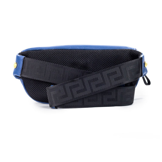 Small Navy Calf Leather Medusa Pendant Fanny Waist Pack Belt Bag