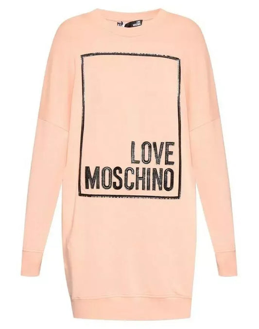 Chic Pink Sweatshirt Dress with Eco-Leather Logo