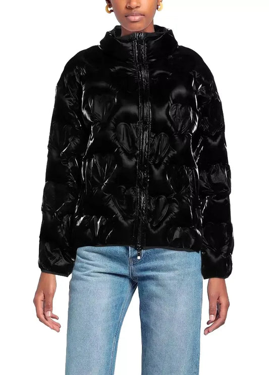 Chic Heart-Adorned Black Down Jacket