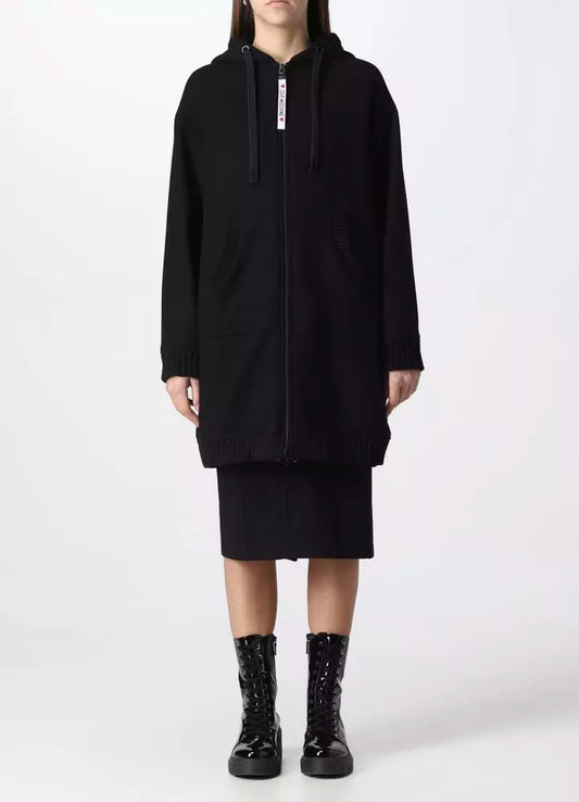 Elegant Black Wool Coat with Logo Detail