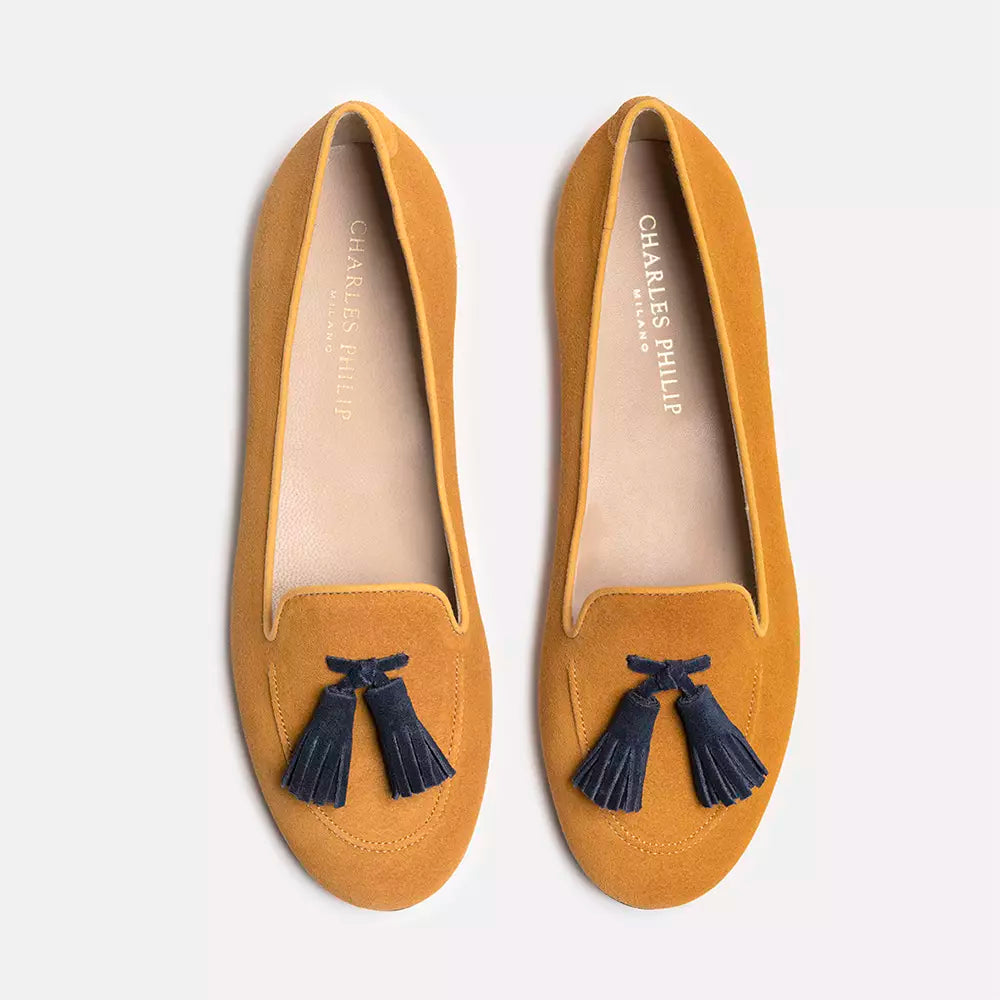 Chic Suede Tassel Moccasins in Ocher Yellow