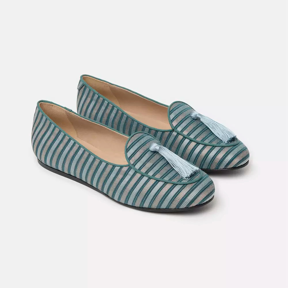 Chic Light Blue Silk Moccasins with Tassel Detail