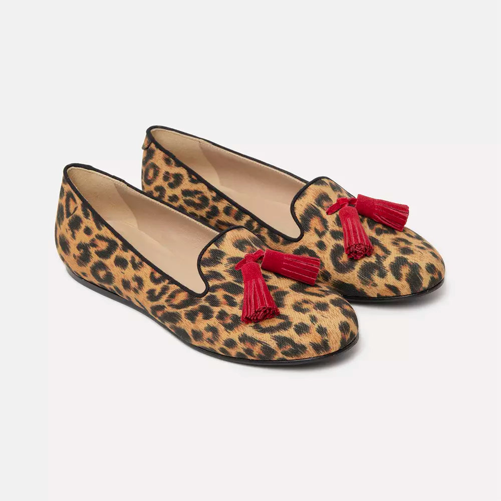 Elegant Leopard Print Silk Loafers