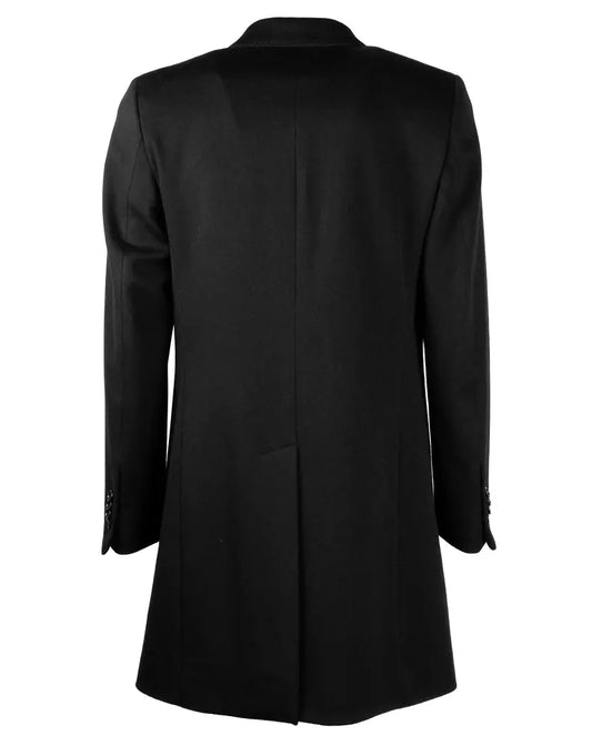 Elegant Black Virgin Wool Men's Coat