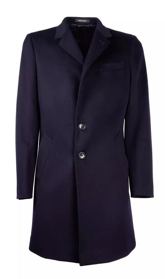 Elegant Dark Blue Wool Men's Coat