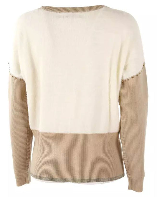 Elegant Crew-Neck Sweater with Metallic Accents