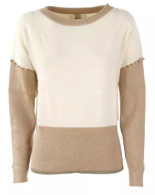 Elegant Crew-Neck Sweater with Metallic Accents