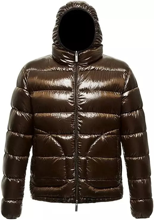 Reversible Hooded Down Jacket in Brown and Black