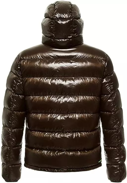 Reversible Hooded Down Jacket in Brown and Black