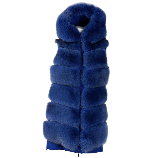 Elegant Sleeveless Wool Coat with Fox Fur Trim