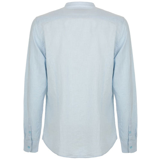 Chic Mandarin Collar Linen-Cotton Shirt