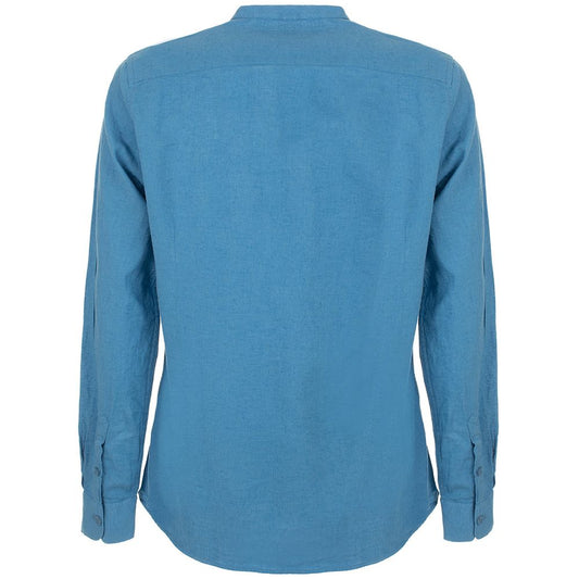 Elegant Light Blue Linen-Cotton Blend Shirt