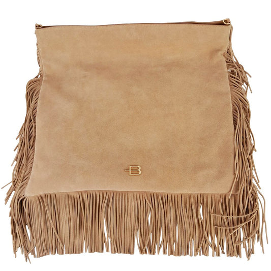 Chic Beige Suede Fringe Shoulder Bag