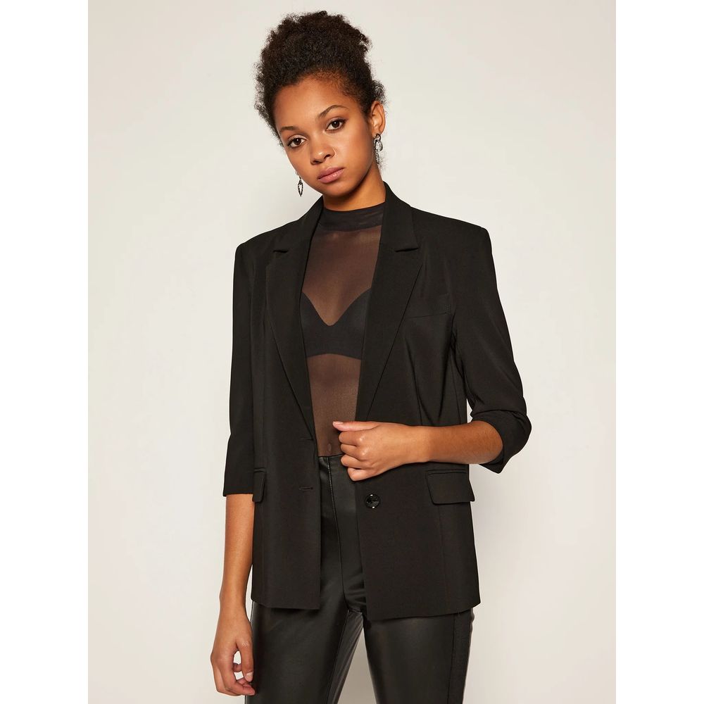 Elegant Two-Button Jacket with Faux Leather Trim