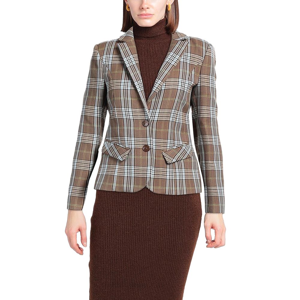 Elegant Tartan Patterned Cotton Blend Blazer