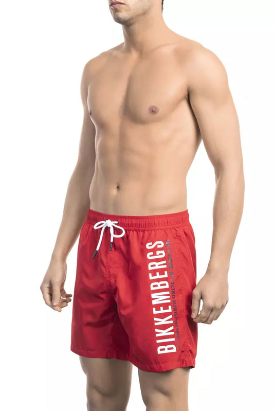 Vibrant Red Side Print Swim Shorts