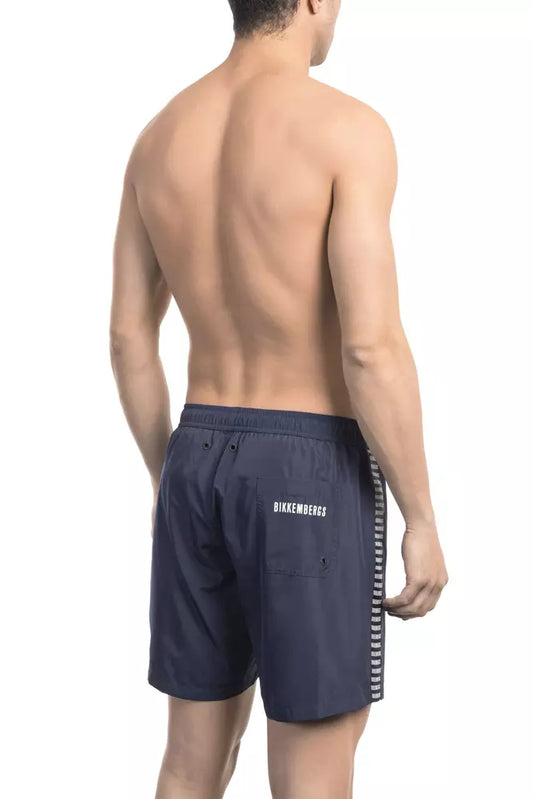 Elegant Blue Tape-Trim Swim Shorts