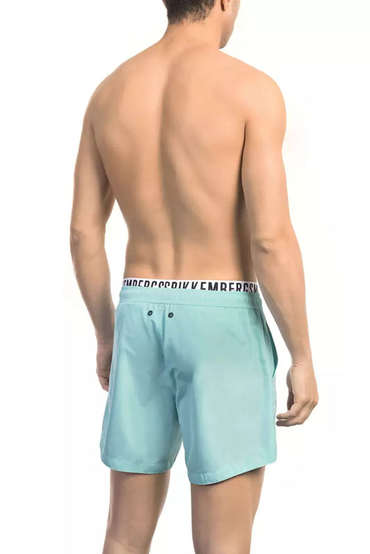 Elegant Light Blue Swim Shorts with Branded Band