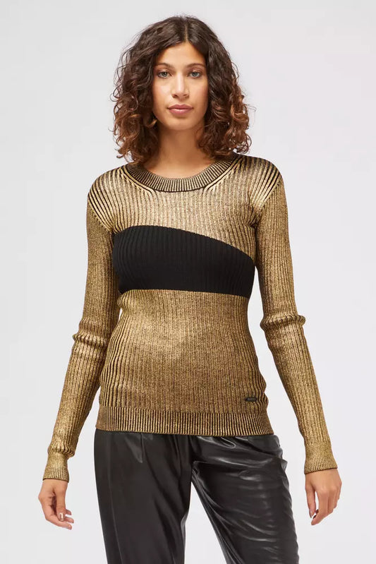 Glamorous Gold Long-Sleeved Sweater with Fancy Print