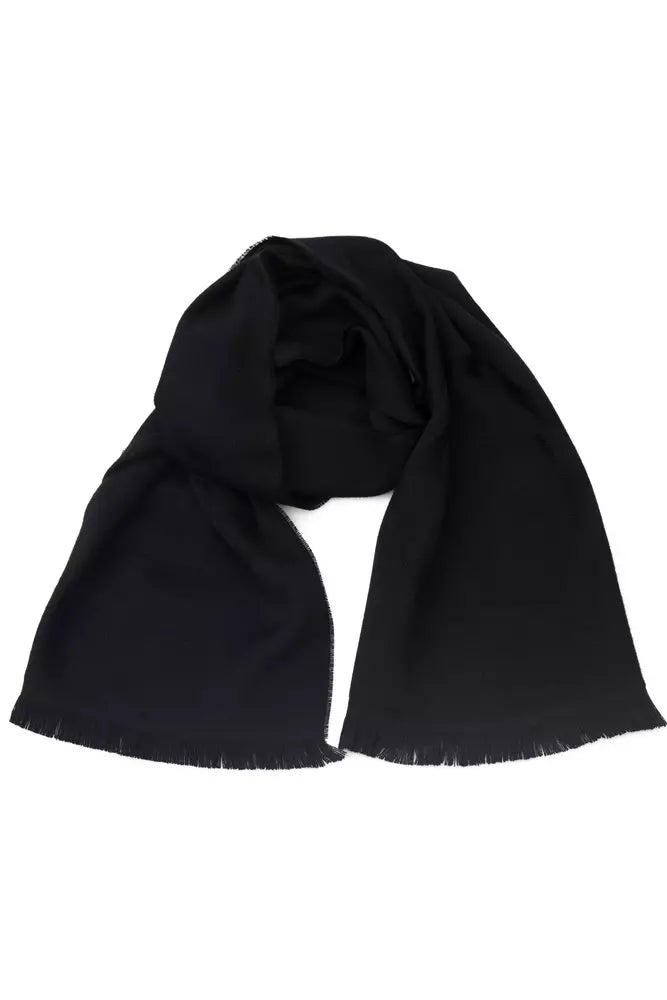 Elegant Fringed Logo Scarf in Black