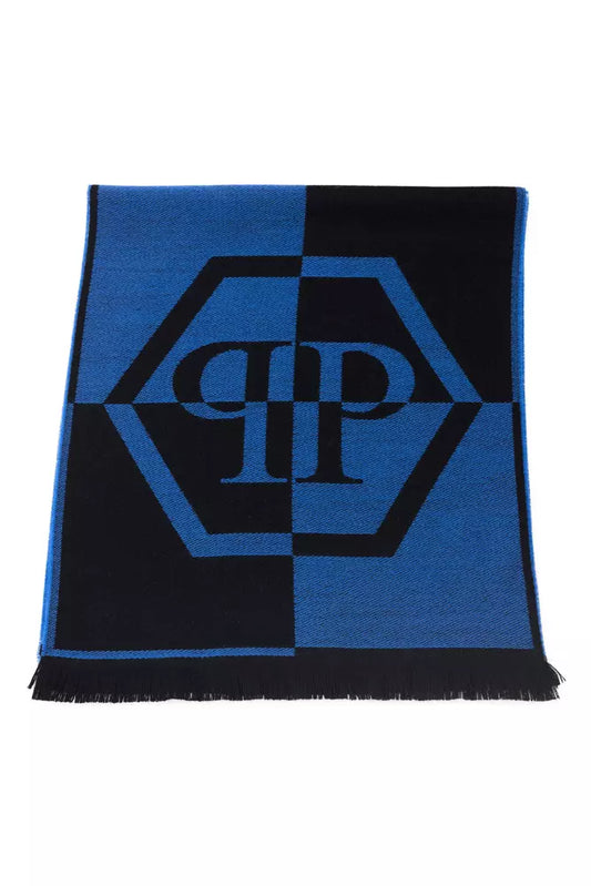 Elegant Fringed Logo Scarf in Blue