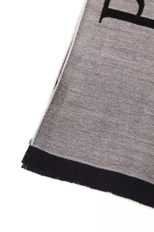 Chic Gray Fringed Logo Scarf