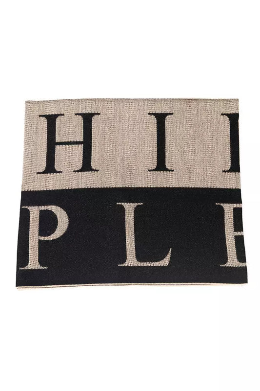 Beige Logo Scarf with Fringed Hems