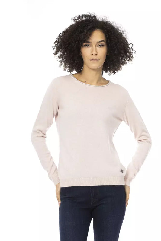 Chic Pink Crew Neck Wool-Blend Sweater