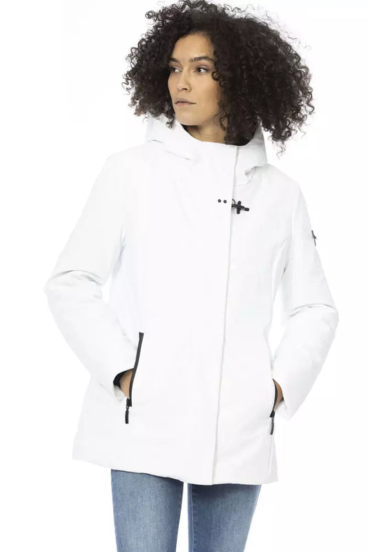 Sleek White Down Jacket with Adjustable Hood