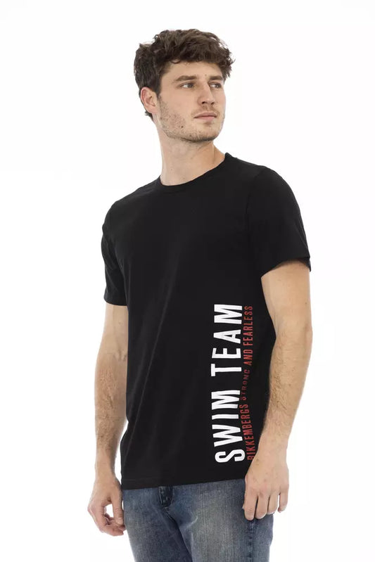 Sleek Black Cotton Tee with Bold Front Print