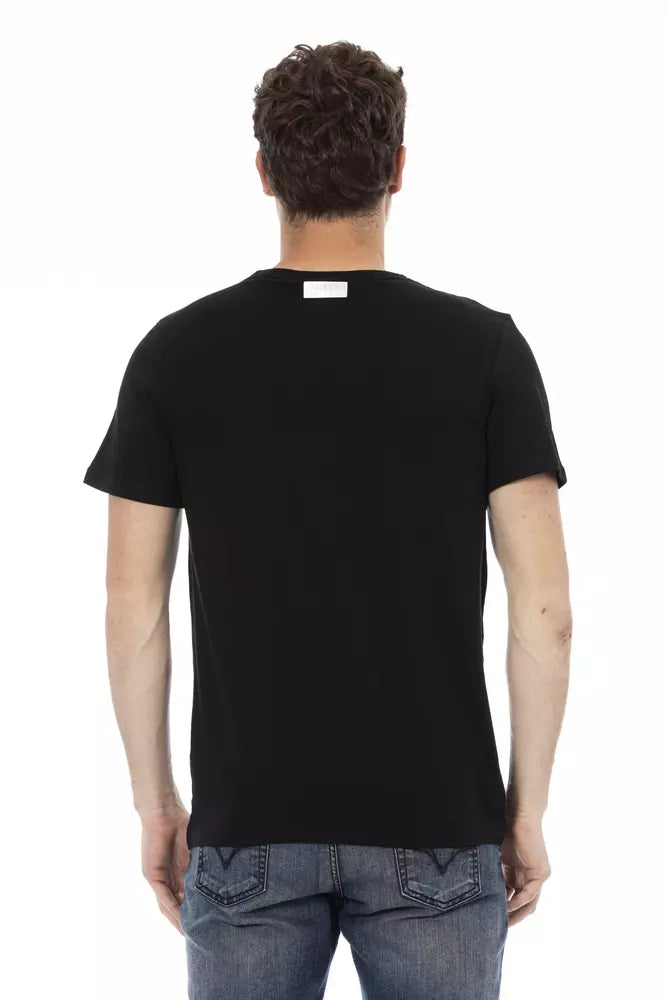 Sleek Black Cotton Tee with Bold Front Print