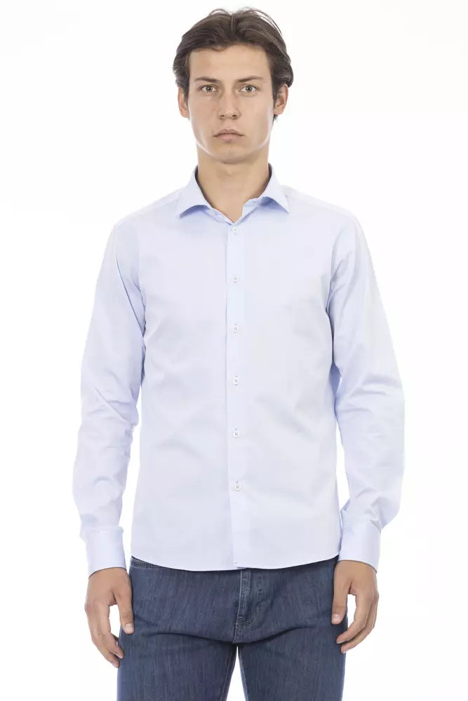 Elegant Slim Fit Light Blue Cotton Shirt