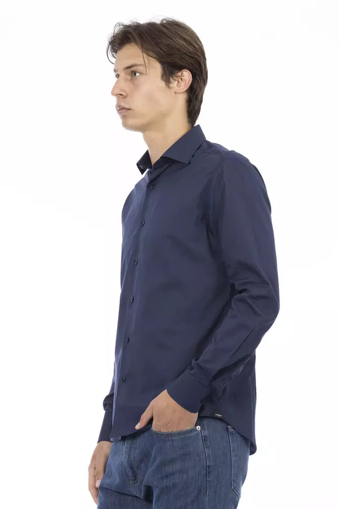 Elegant Slim Fit Blue Cotton Shirt