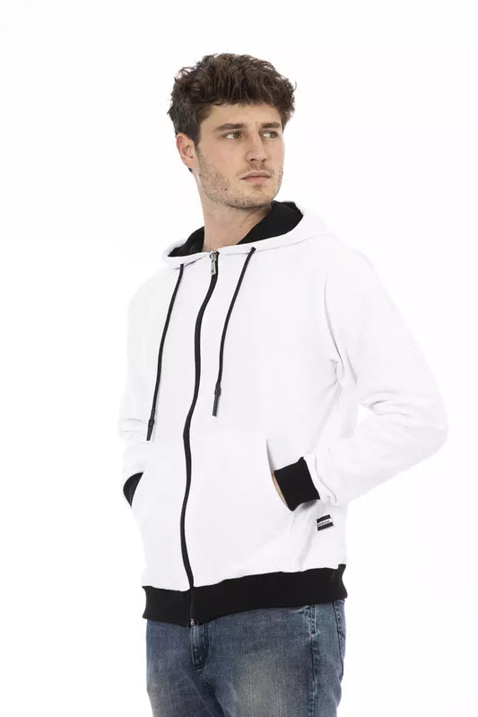 Elegant White Cotton Hoodie with Zip Closure