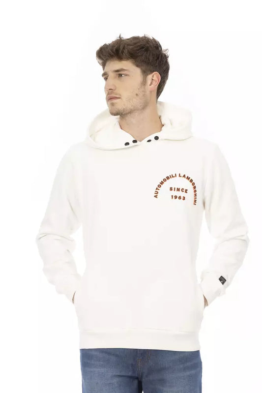 Sleek White Lamborghini Hoodie with Logo Sleeve