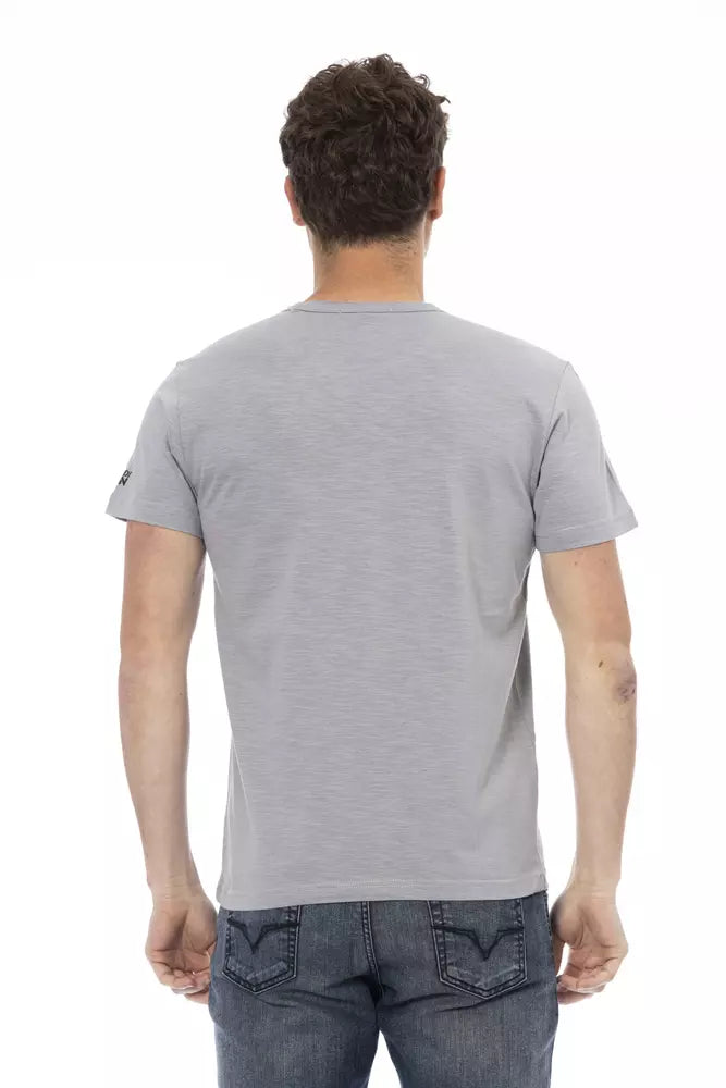 Chic Gray Short Sleeve T-Shirt with Unique Print