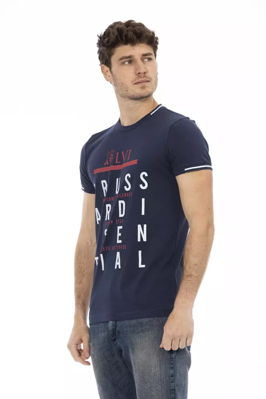 Sleek Short Sleeve Blue Tee with Front Print