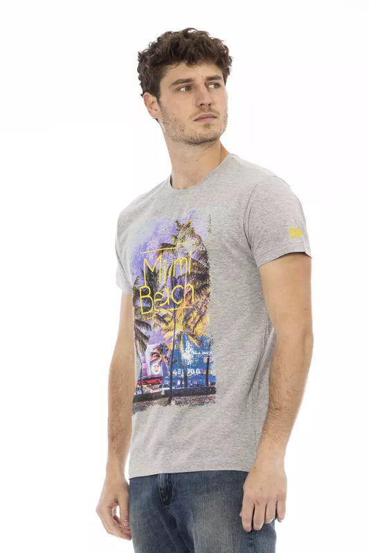 Elevated Casual Gray Tee with Sleek Print