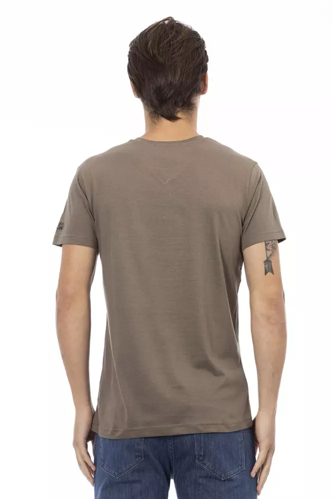 Chic V-Neck Short Sleeve Tee in Brown Hue