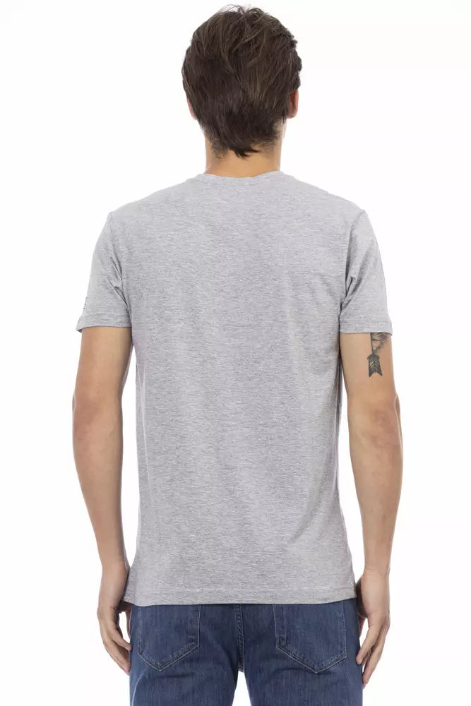 V-Neck Cotton Blend Tee in Sleek Gray