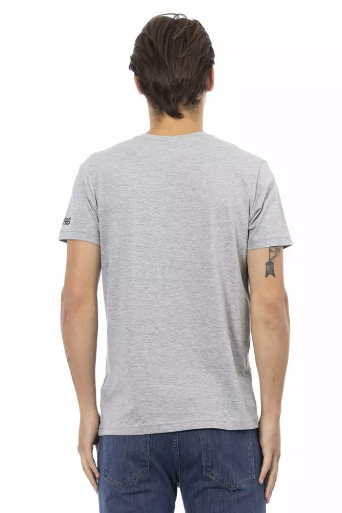 V-Neck Front Print Short Sleeve Tee - Elegant Gray