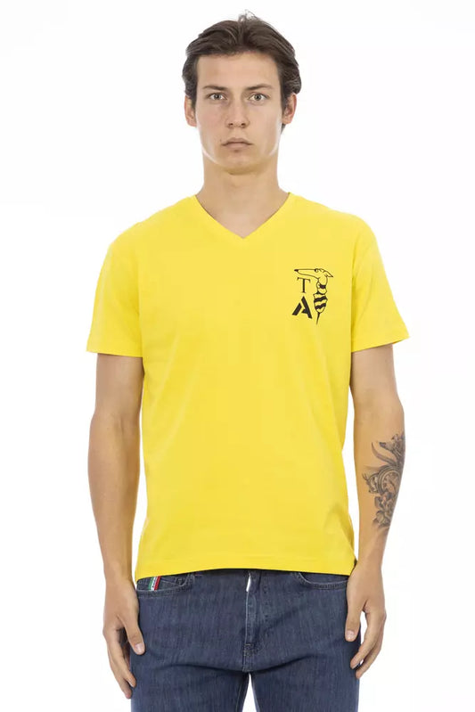 Vibrant Yellow V-Neck Tee with Chest Print