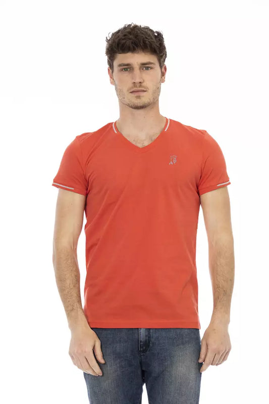 Vibrant Orange V-Neck Tee with Chest Print