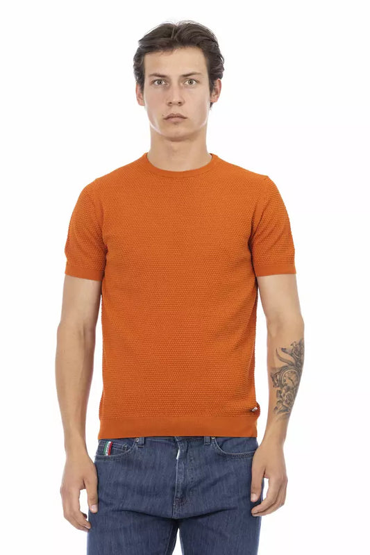 Chic Orange Short Sleeve Cotton Sweater