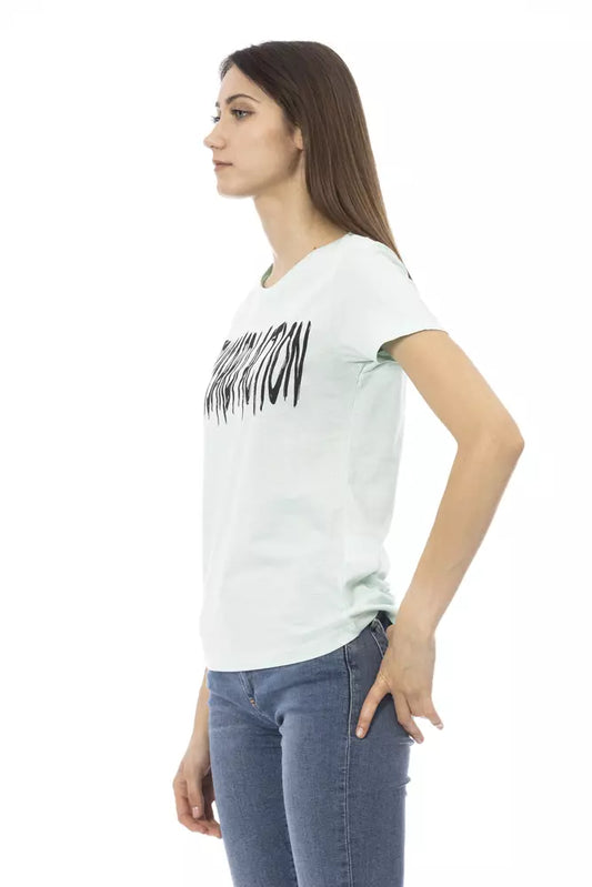 Elegant Light Blue Tee with Chic Front Print