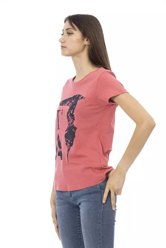 Chic Pink Cotton-Blend Tee with Elegant Print